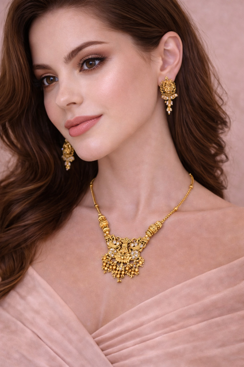 Temple Long Chain Necklace Set