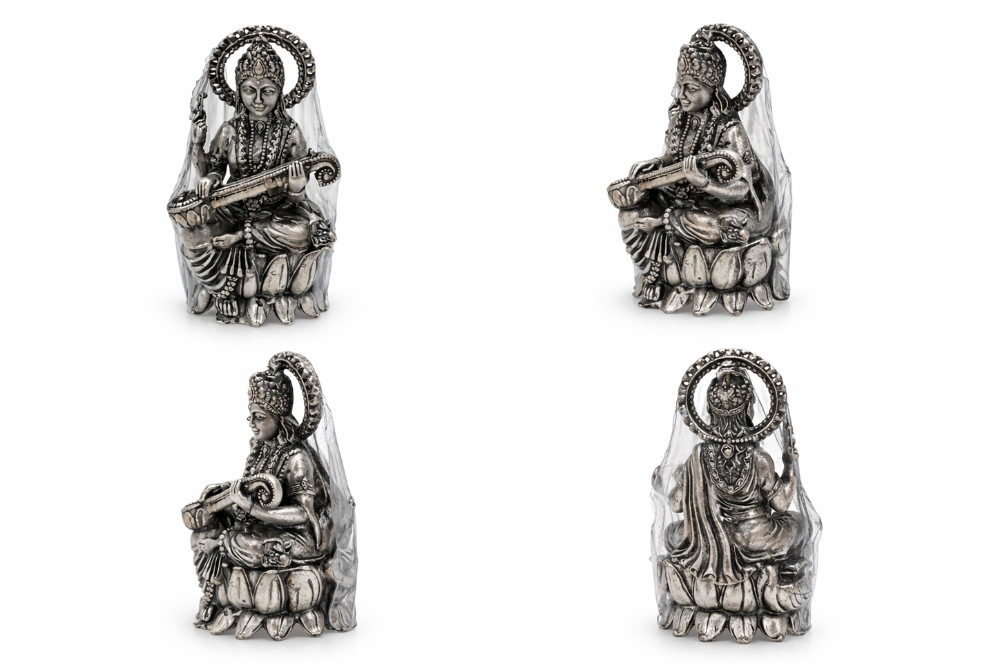 Saraswati Maa Silver Idol