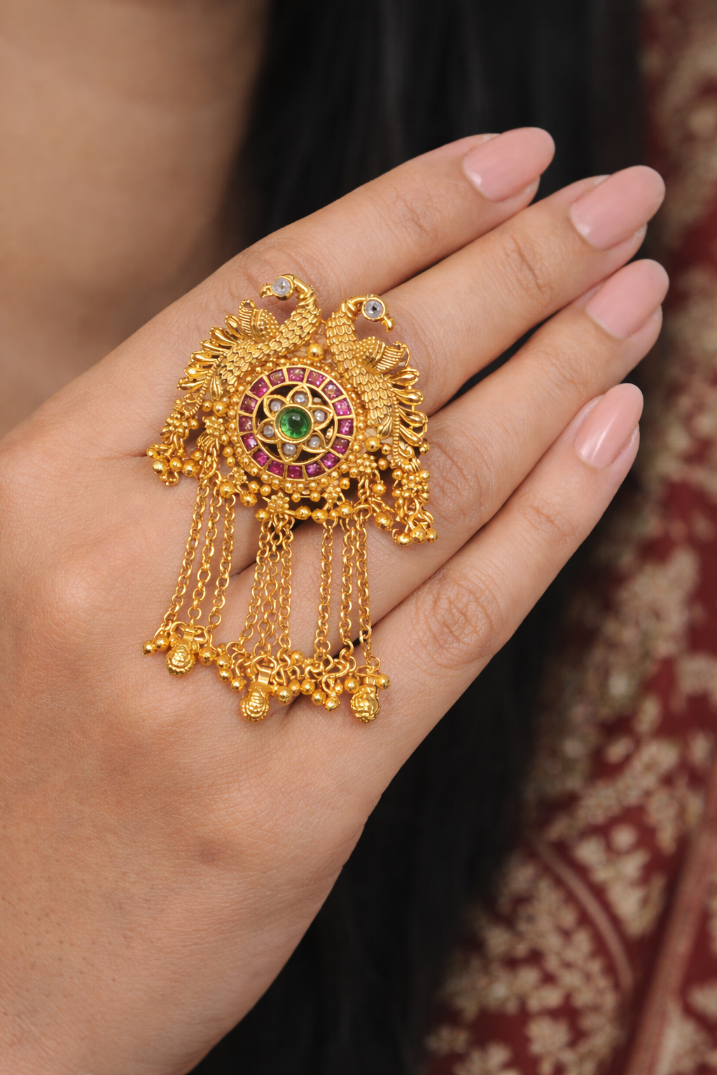 Mayura Ratna Temple Double Finger Ring