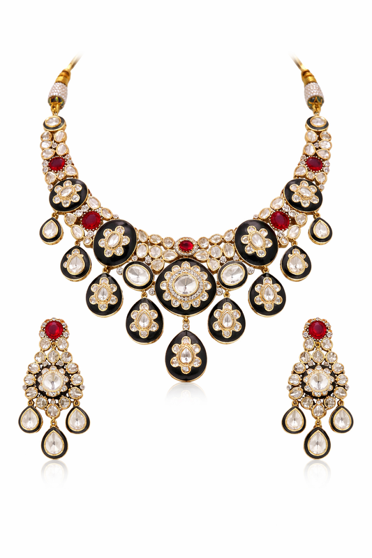 Mehreen Royal Kundan Black Enamel Necklace Set