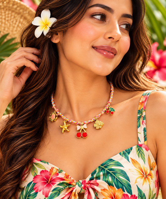 Tropical Woven Thread Charm Necklace