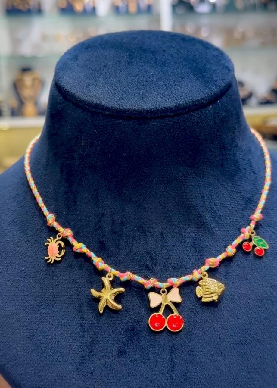 Tropical Woven Thread Charm Necklace