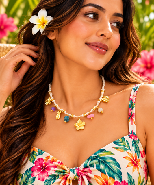 Blossom Garden Floral Woven Thread Charm Necklace