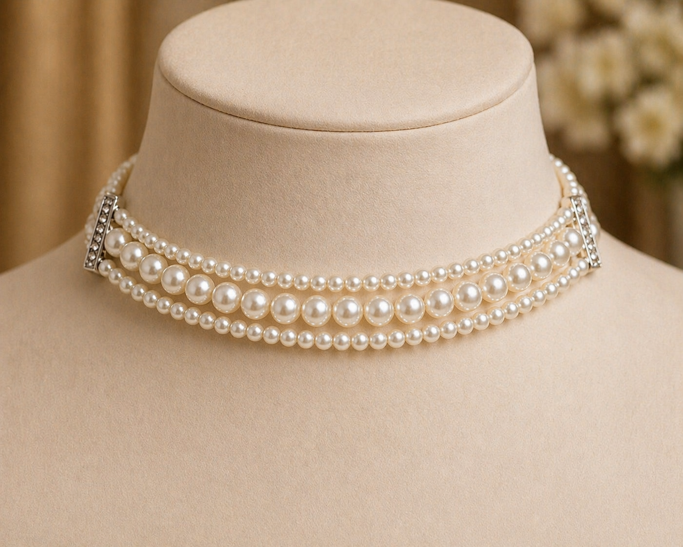 Multi-Strand Pearl Choker Necklace
