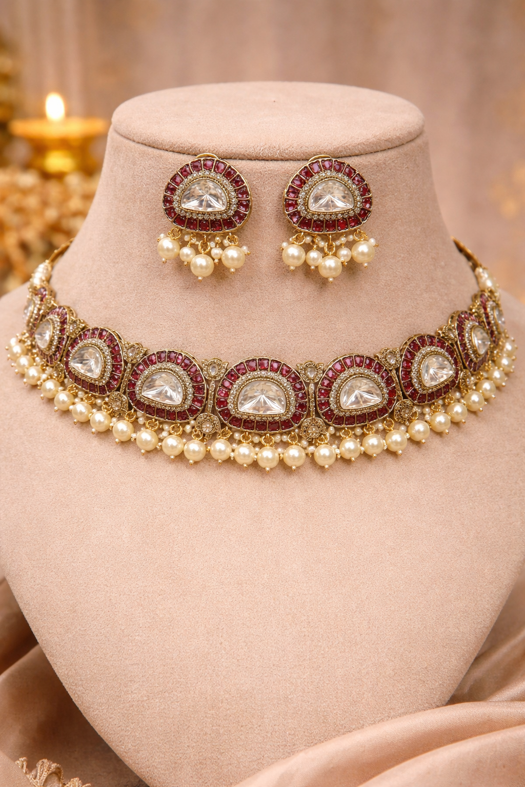 Rajsi Polki Pearl Choker Necklace Set