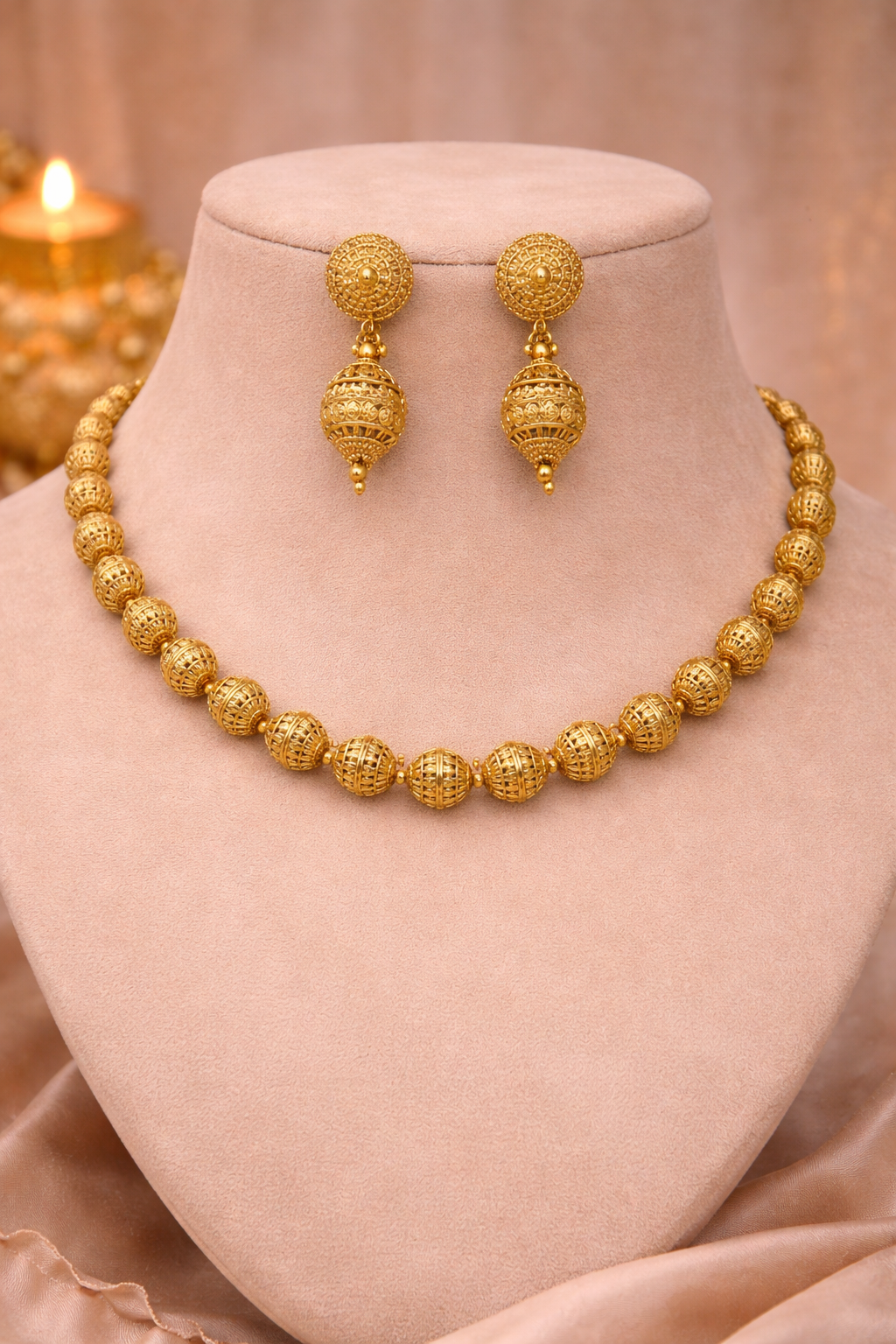 Swarnika Heritage Gold Beaded Necklace Set