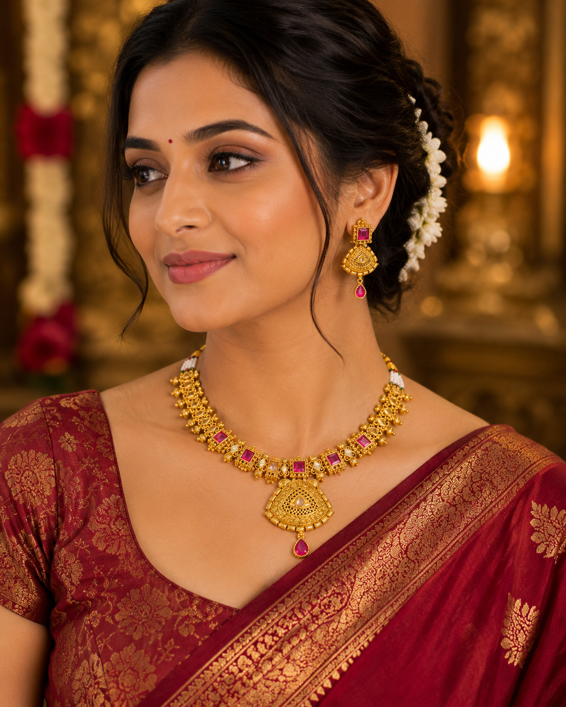 Nayantara Antique Temple Necklace Set