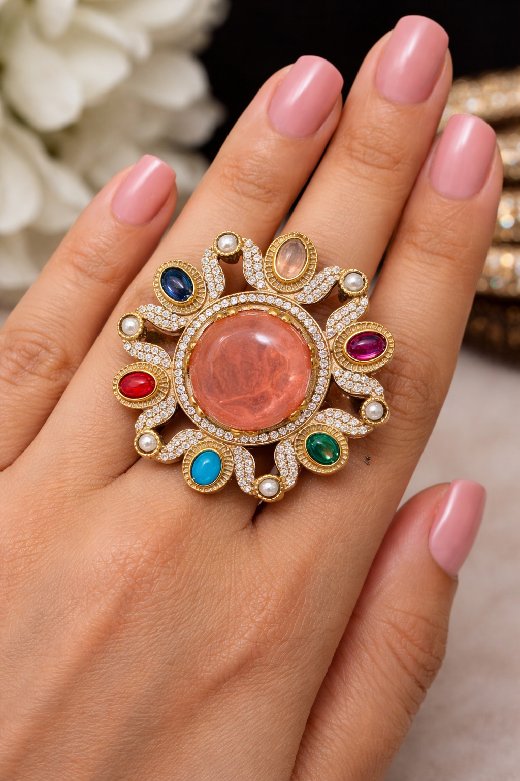 Navratna Royale Statement Cocktail Ring