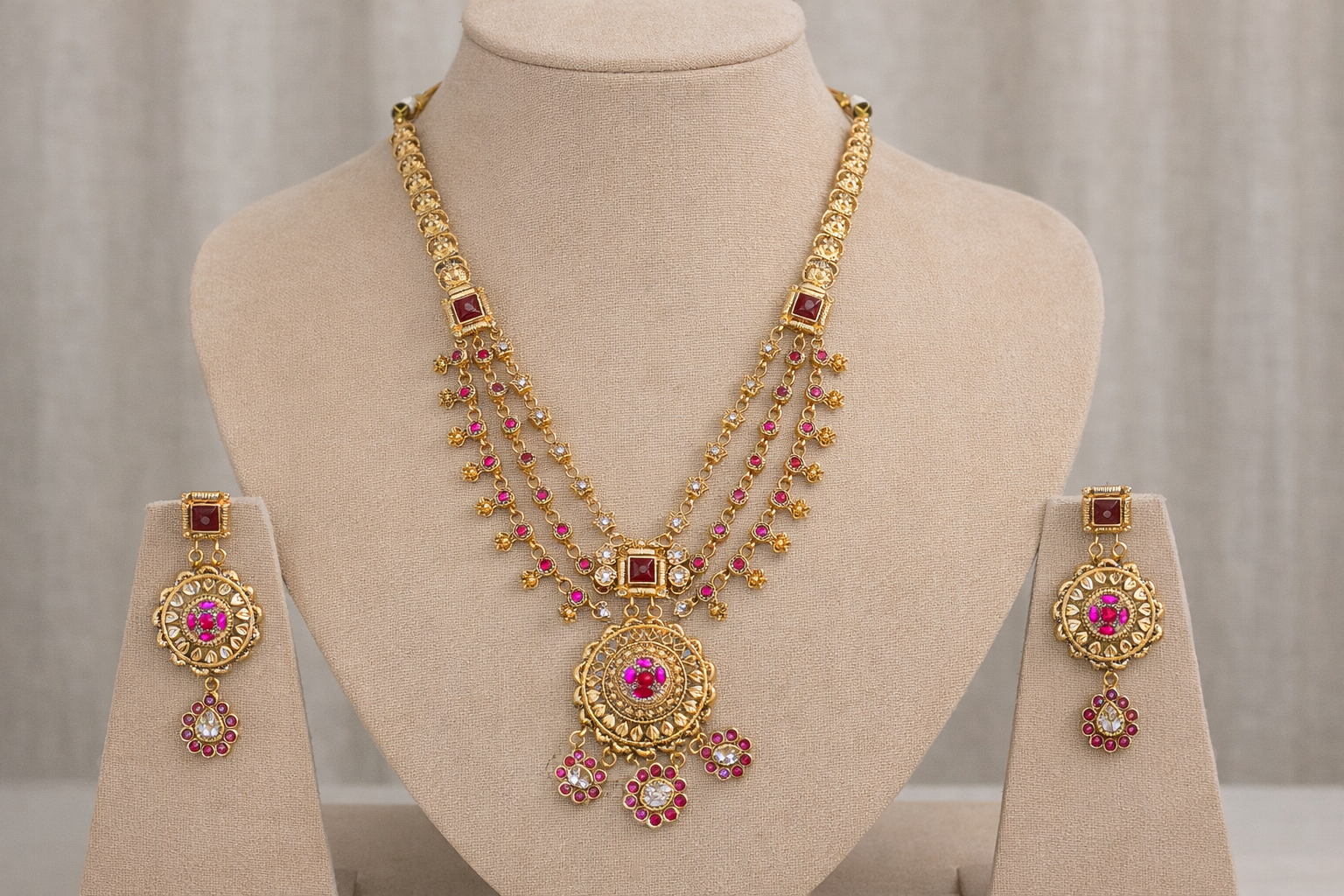 Handcrafted Necklace Set, heirloom jewellery. Gold-tone, floral motifs