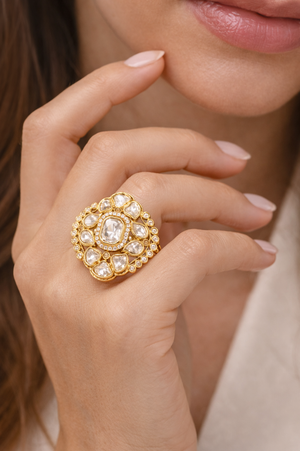 Noor-E-Zara Kundan Statement Ring
