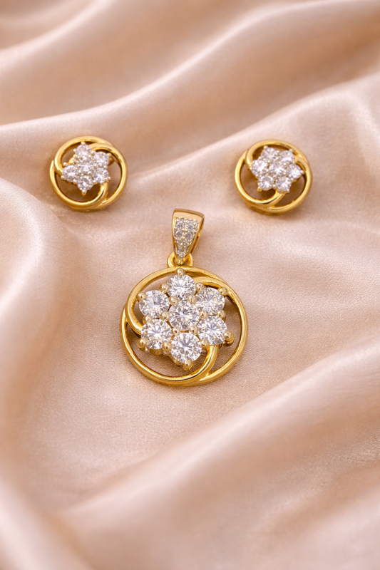 Celeste Flora Diamond-Style Pendant & Stud Set