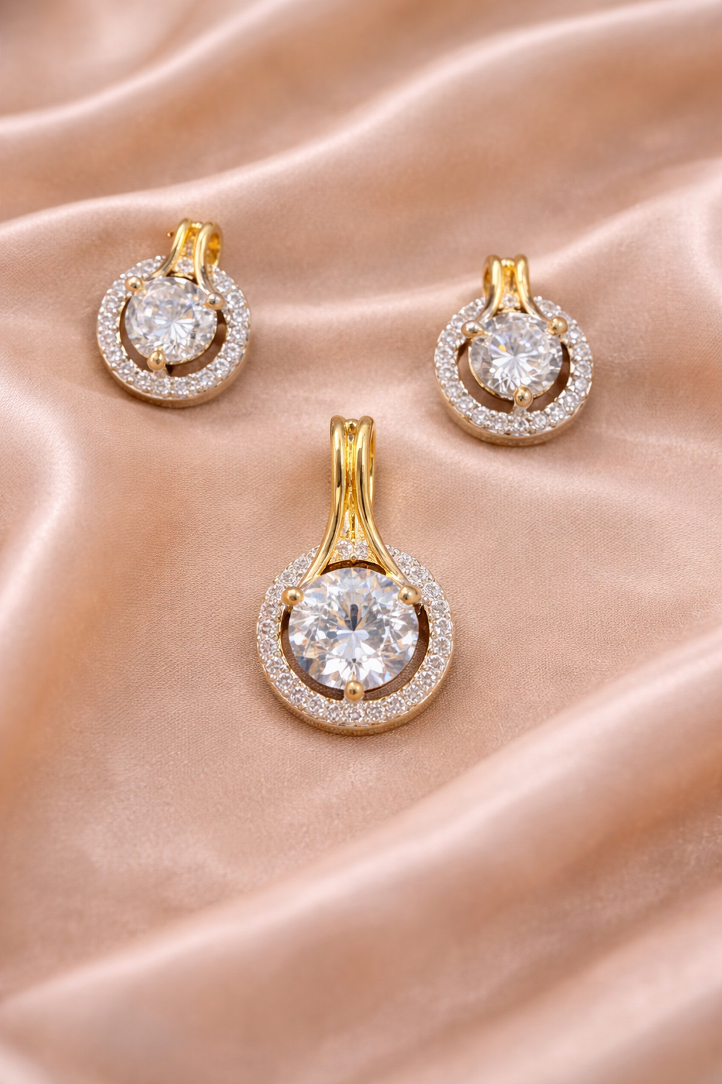 Royal Aura CZ Stone Pendant Set with Stud Tops