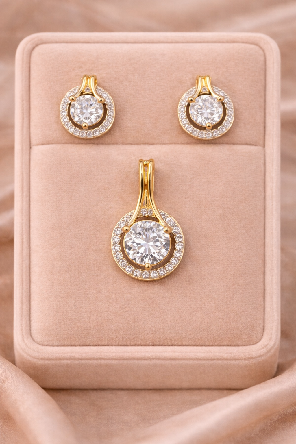 Royal Aura CZ Stone Pendant Set with Stud Tops