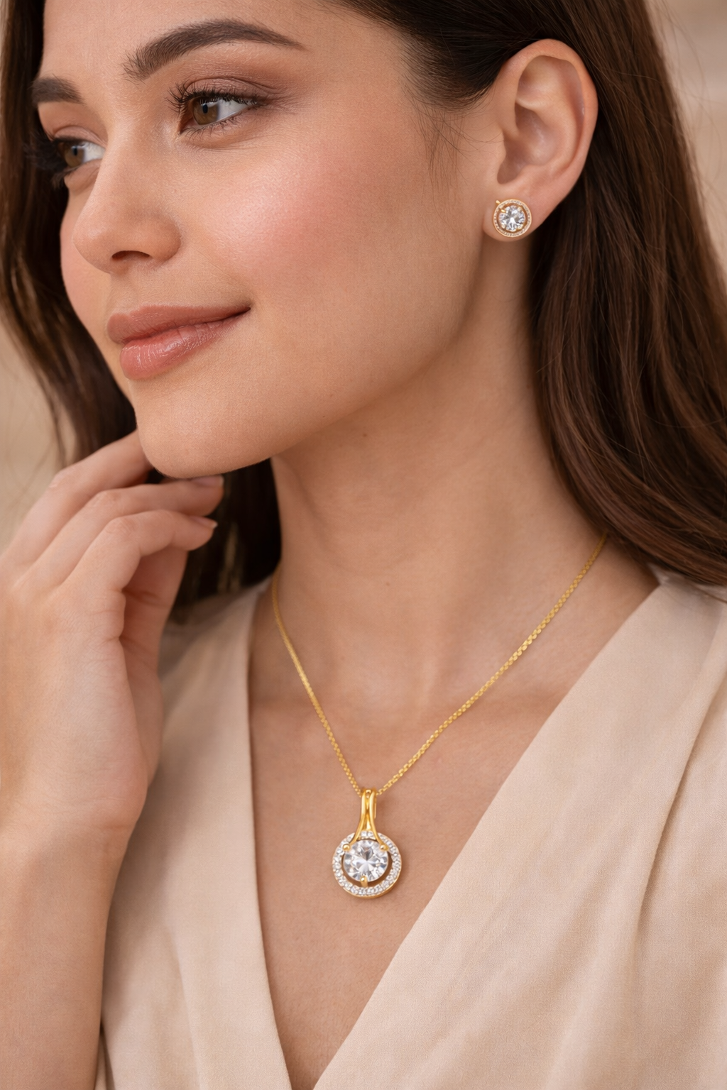 Royal Aura CZ Stone Pendant Set with Stud Tops