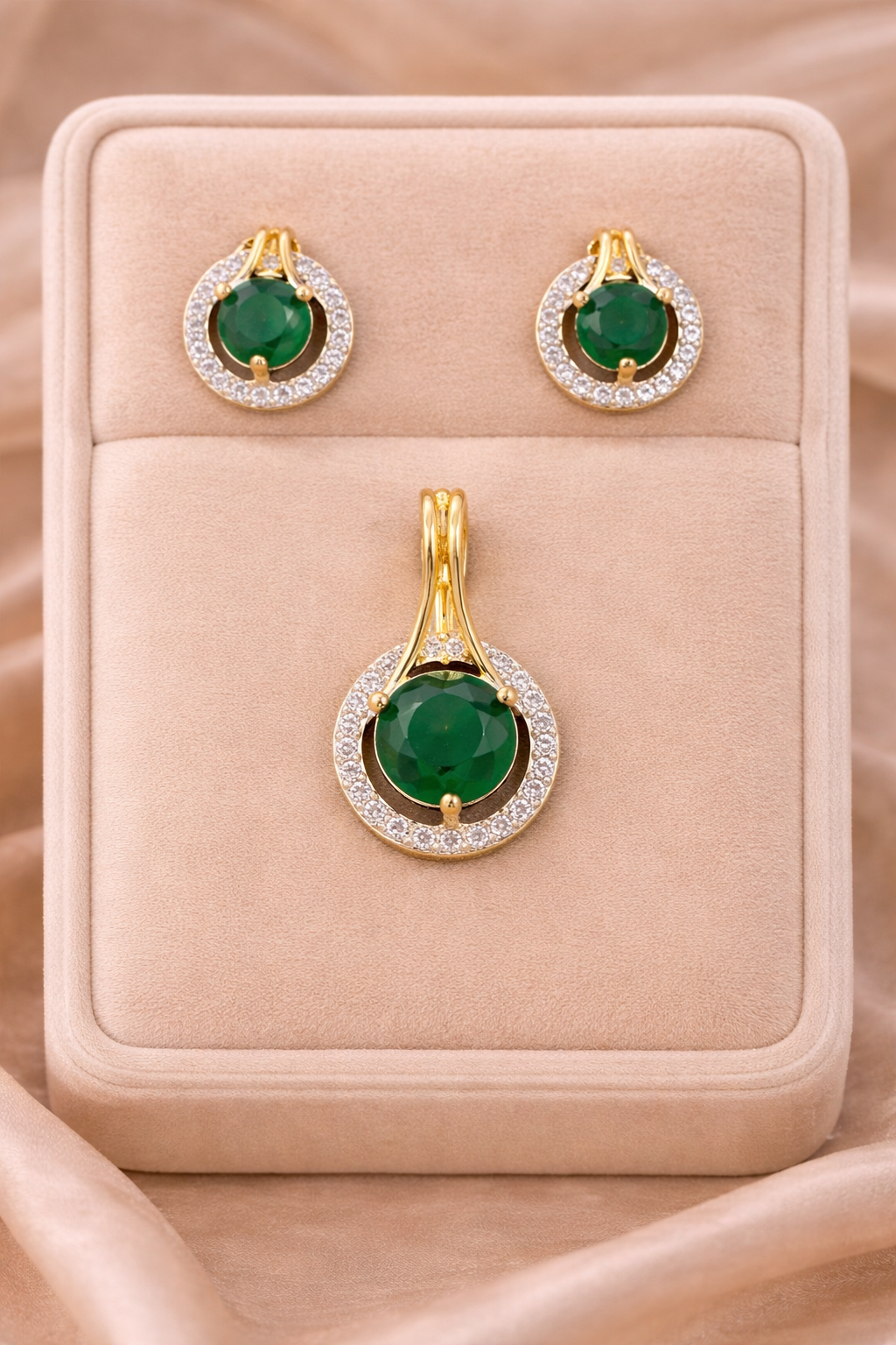 Royal Aura CZ Stone Pendant Set with Stud Tops