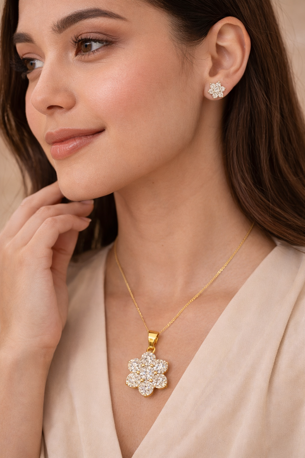 Eterna Bloom Diamond-Style Pendant & Stud Set