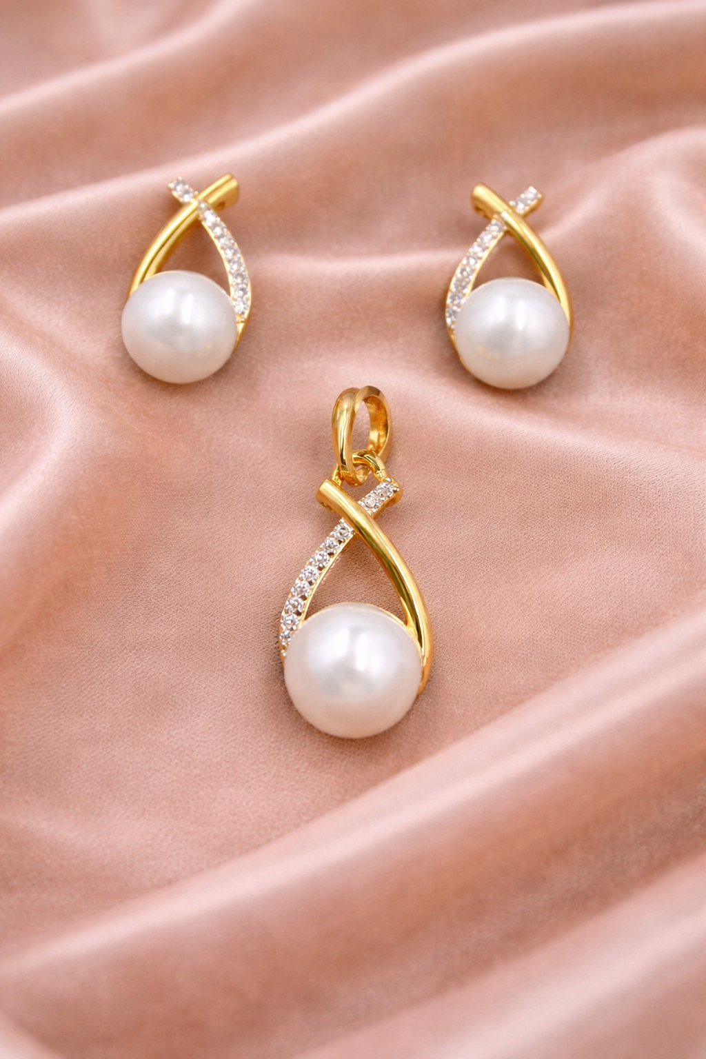 Ivory Grace Pearl CZ Pendant Set