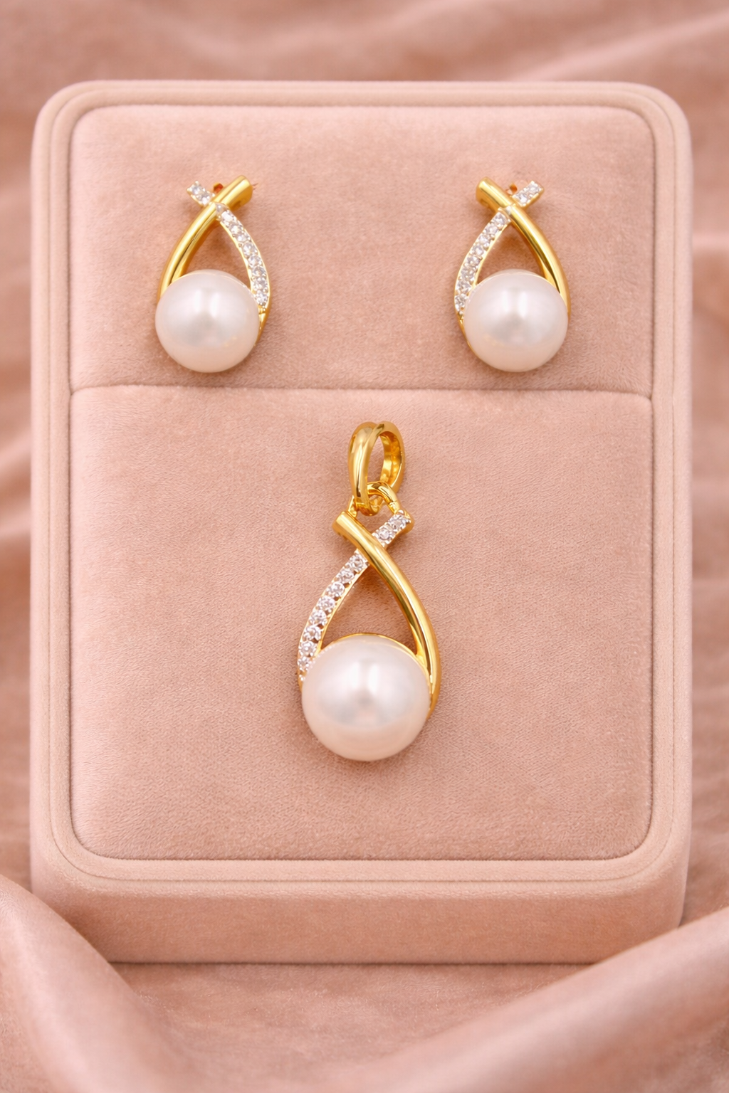 Ivory Grace Pearl CZ Pendant Set