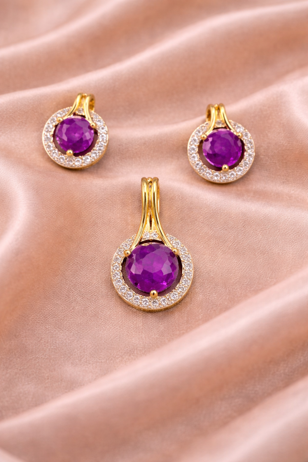 Royal Aura CZ Stone Pendant Set with Stud Tops