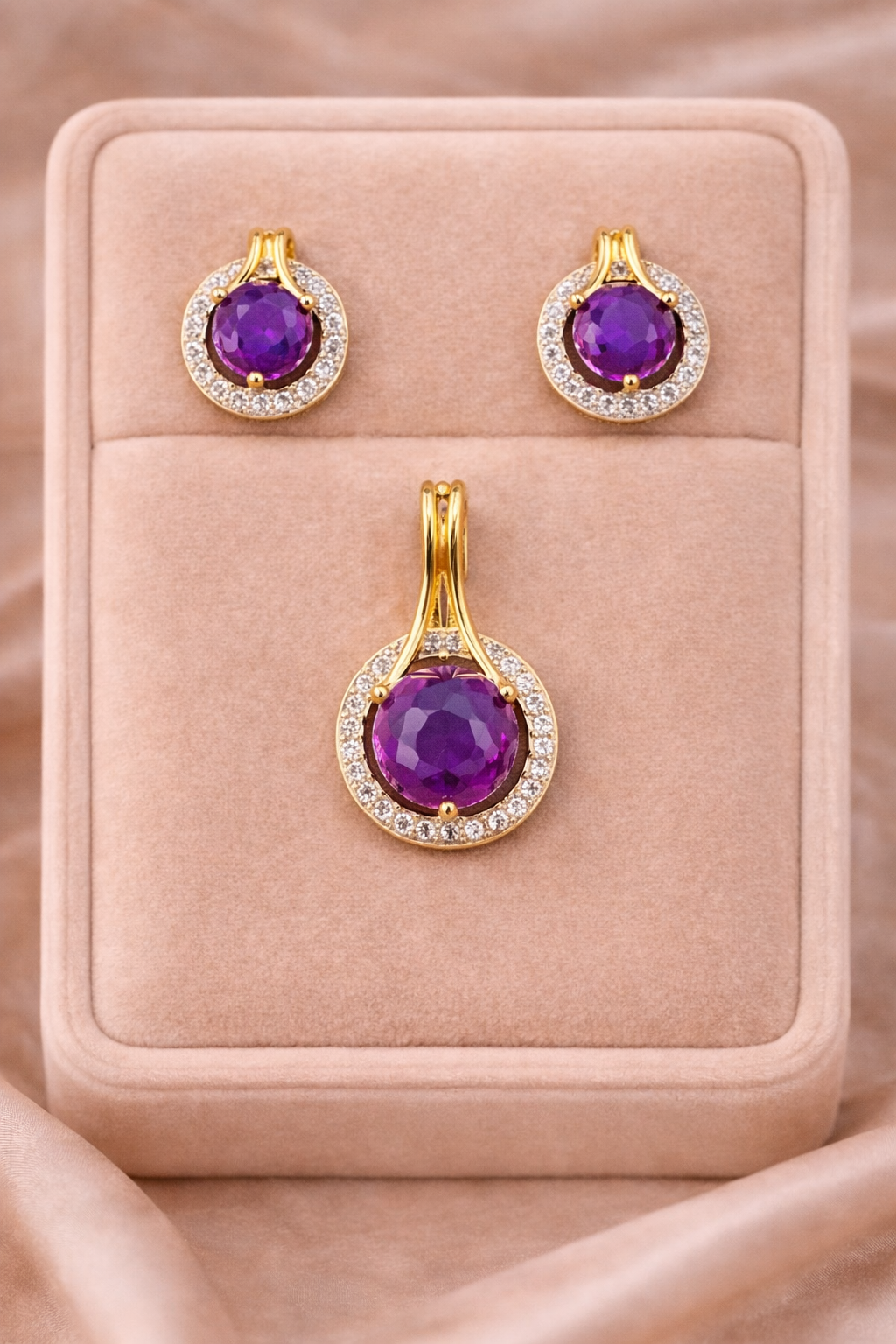 Royal Aura CZ Stone Pendant Set with Stud Tops