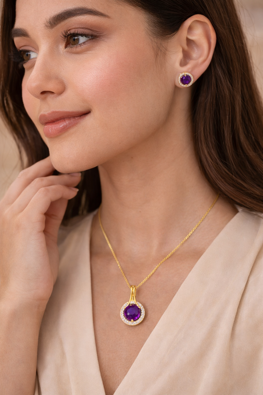 Royal Aura CZ Stone Pendant Set with Stud Tops