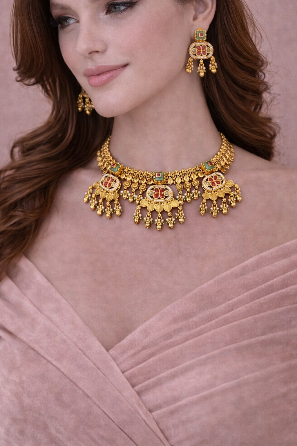 Pushpa Polki Choker Necklace Set