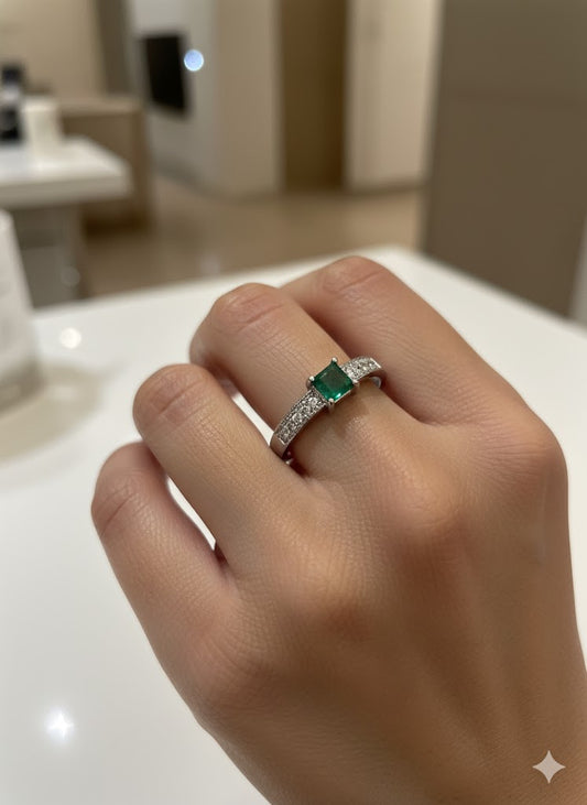 Radiant square Emerald ring 