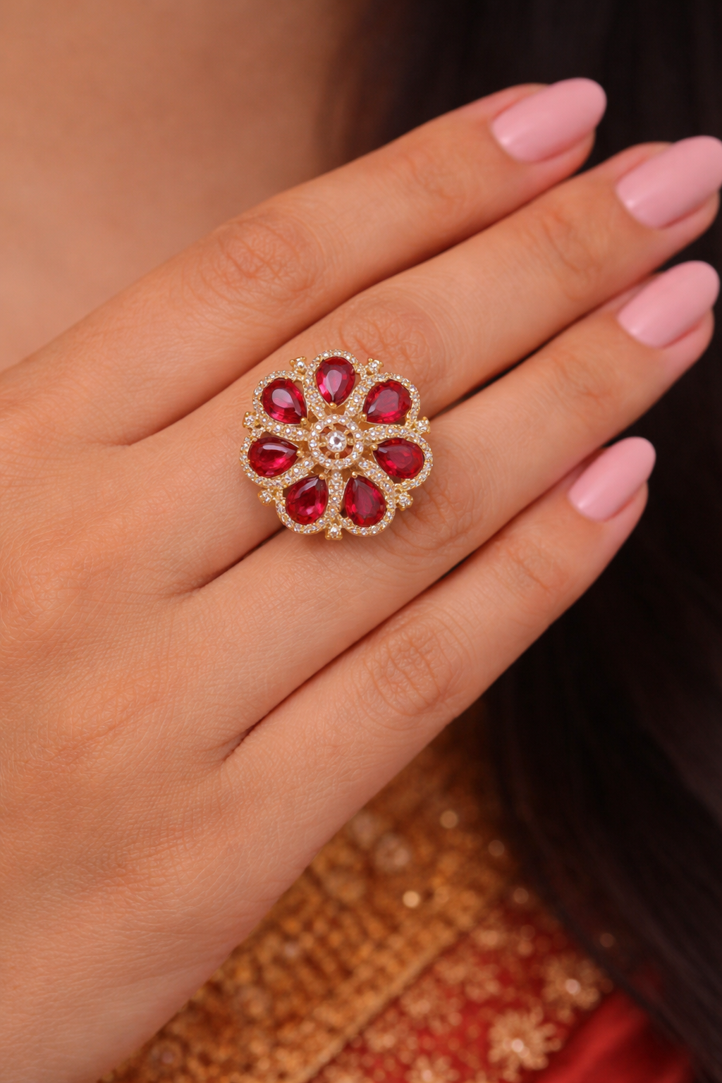 Ragini Floral Ruby-Tone Ring