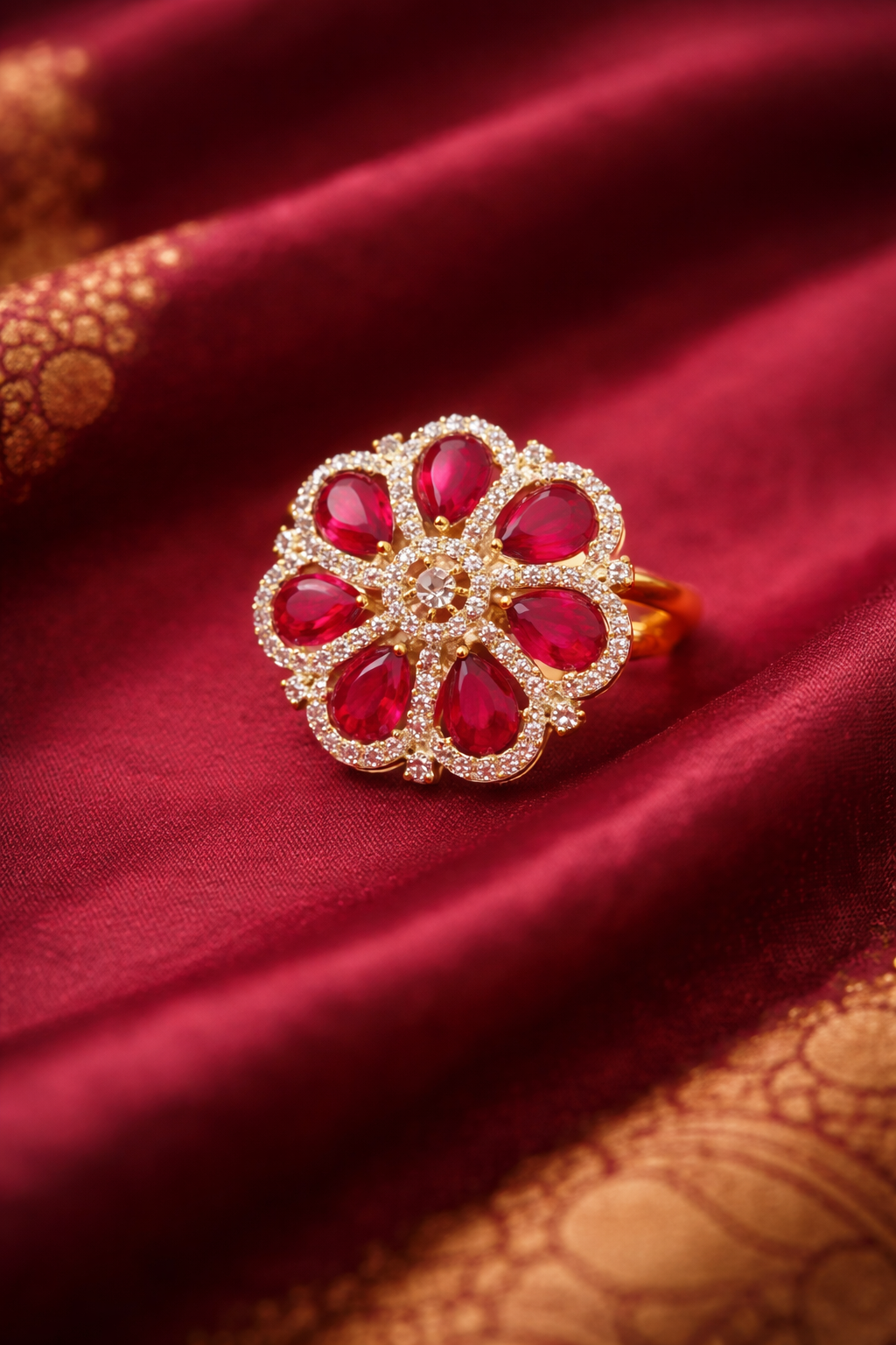 Ragini Floral Ruby-Tone Ring