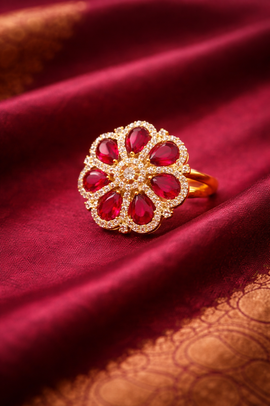 Ragini Floral Ruby-Tone Ring