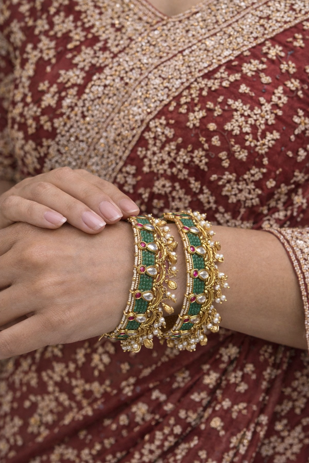 Rajwada Emerald Pearl Bridal Kada