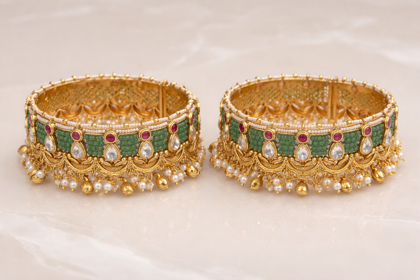 Rajwada Emerald Pearl Bridal Kada