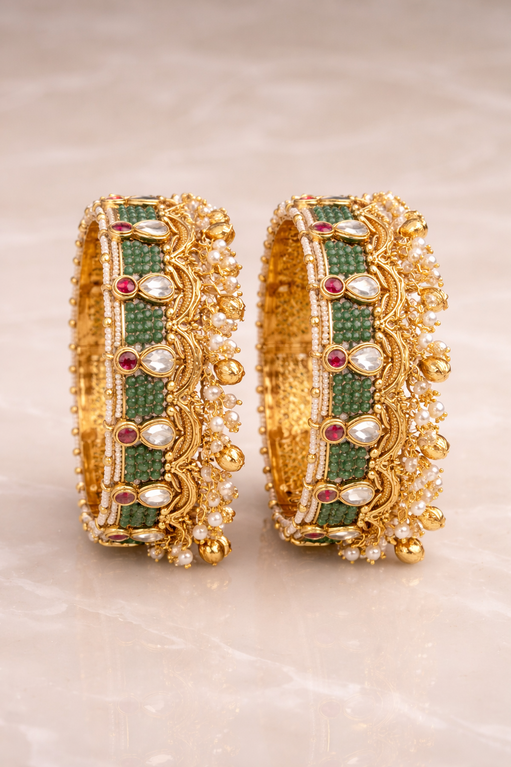 Rajwada Emerald Pearl Bridal Kada