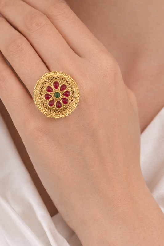 Rajwadi Pushpa Kundan Finger Ring
