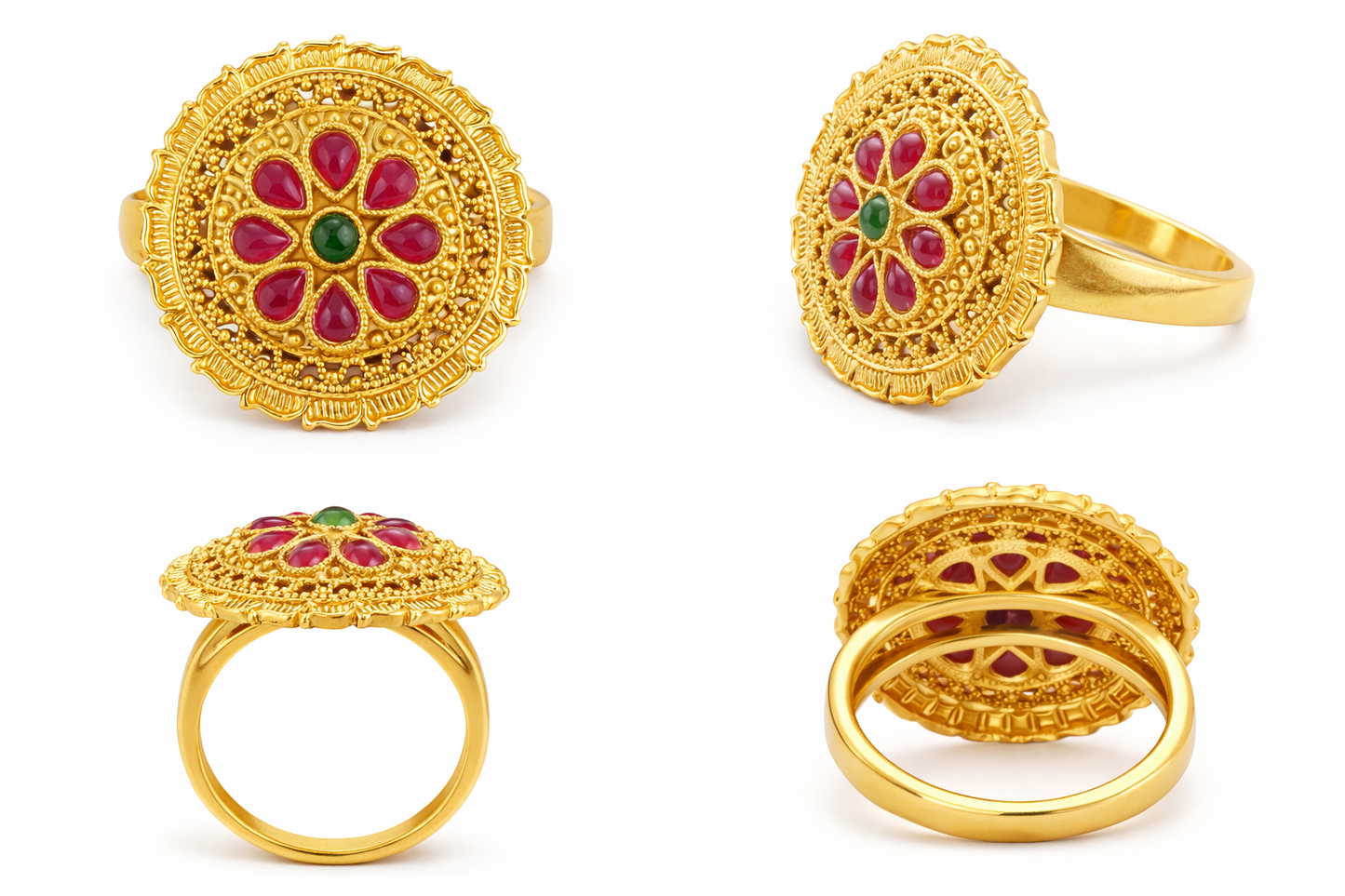 Rajwadi Pushpa Kundan Finger Ring