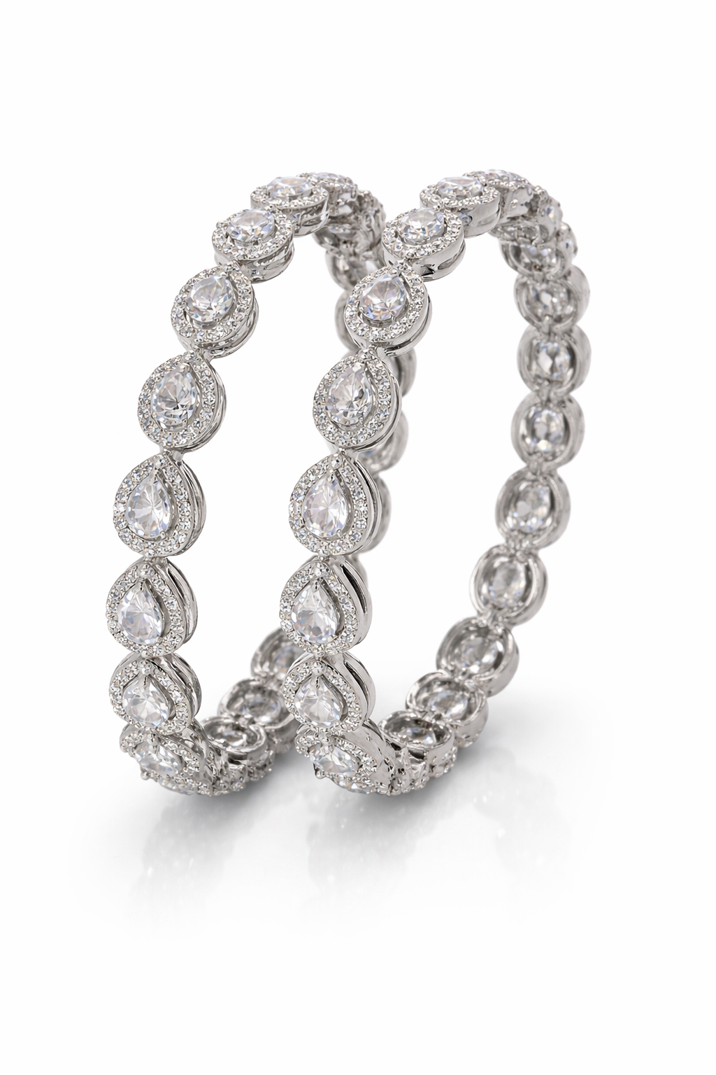 Elysian Teardrop Diamond-Style Silver Bracelet Pair