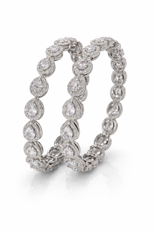 Elysian Teardrop Diamond-Style Silver Bracelet Pair
