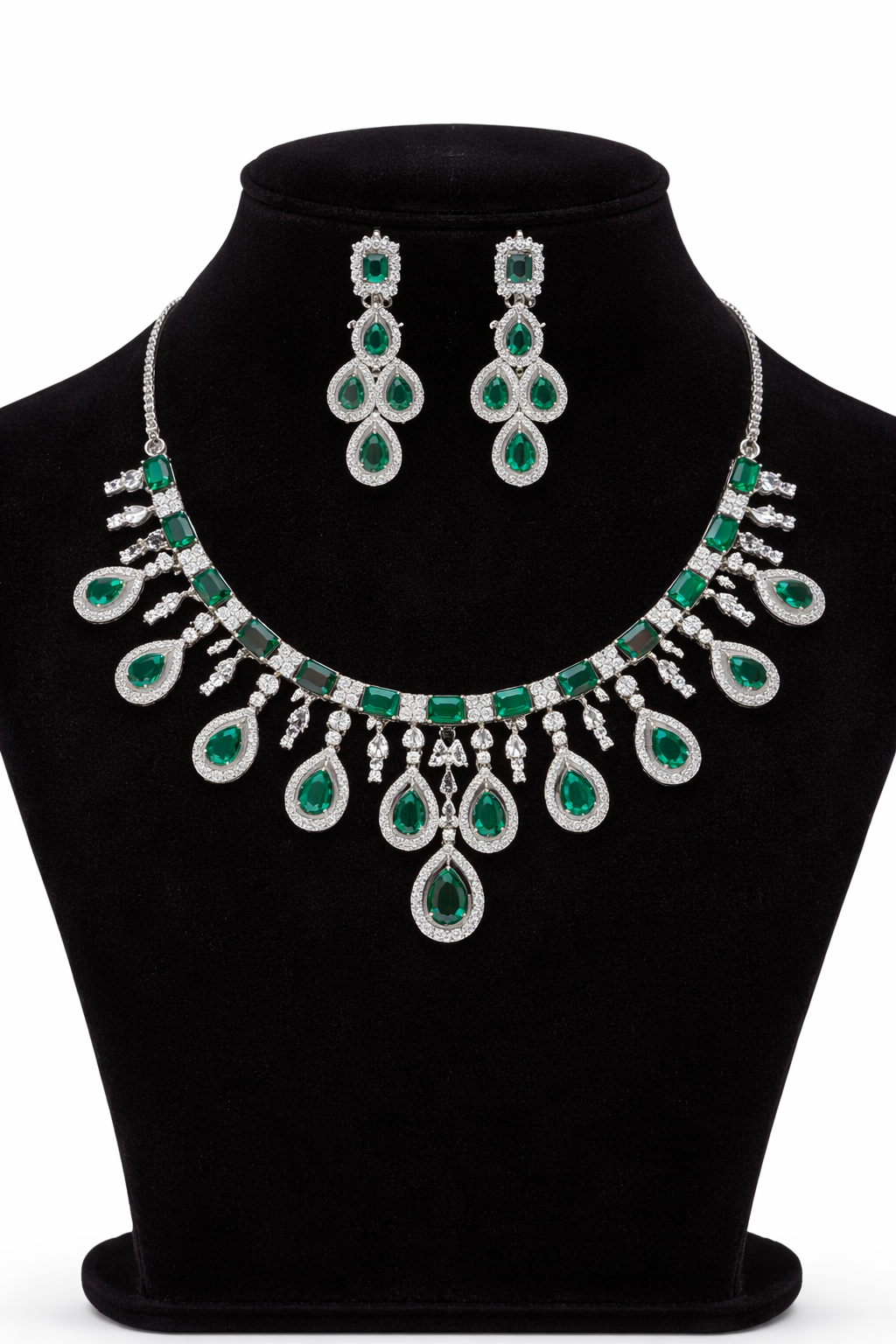 Emerald Royale 925 Silver CZ Necklace Set