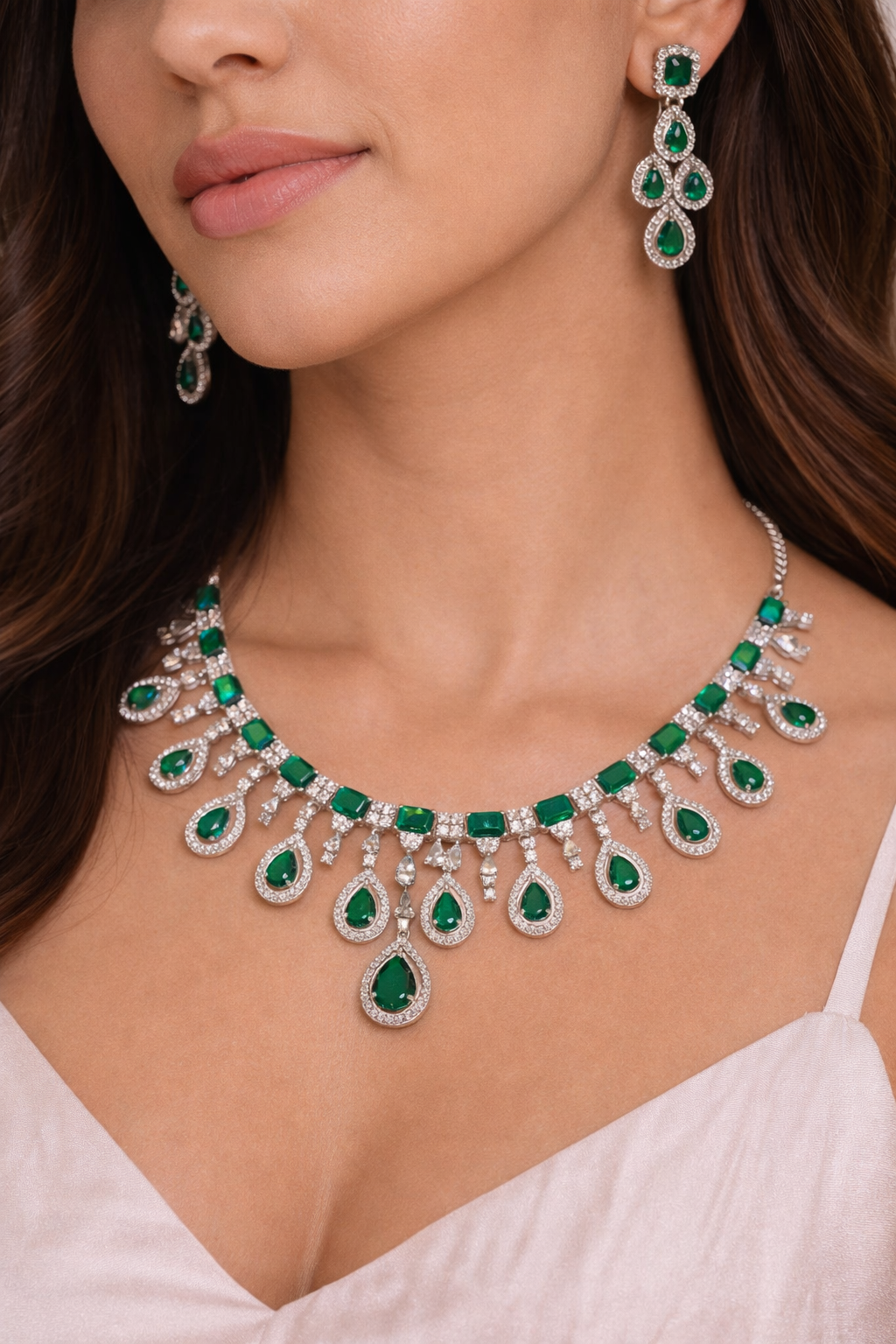 Emerald Royale 925 Silver CZ Necklace Set
