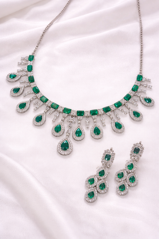 Emerald Royale 925 Silver CZ Necklace Set