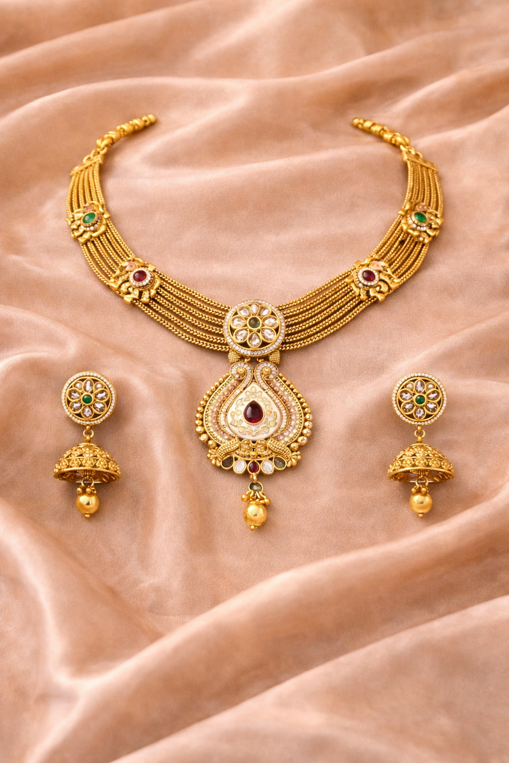 Rajwada Teardrop Pendant Necklace Set