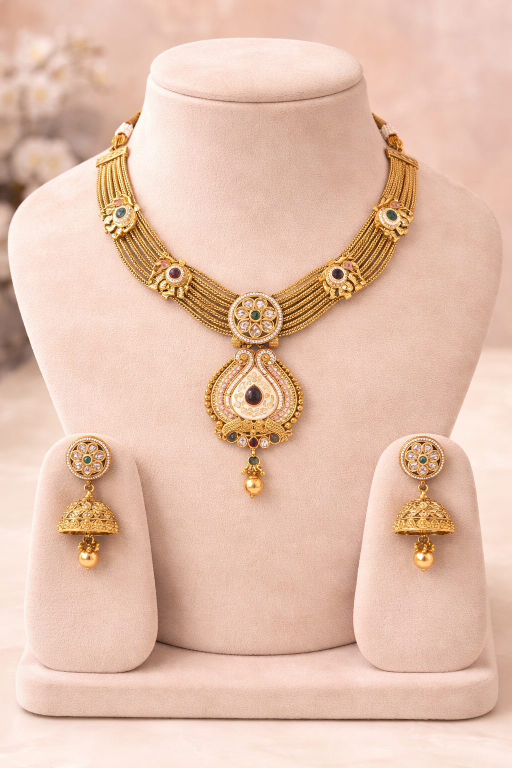 Rajwada Teardrop Pendant Necklace Set